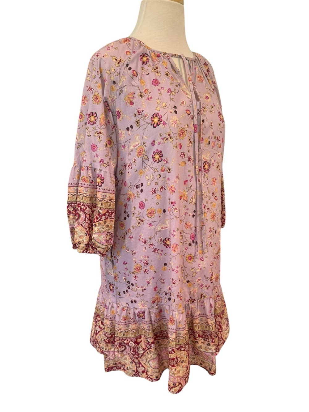 Self Contrast Floral Paisley Ruffle Hem Mini Dress Lavender Purple Size Small - Picture 2 of 16